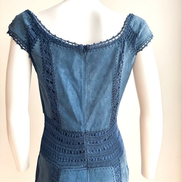 Danier Leather Blue Suede Crochet Bodycon Midi Dress 8 - Picture 6 of 8